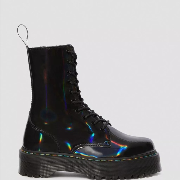 Dr. Martens Shoes - Dr. Martens Jadon Hi Rainbow Holographic Patent Platform Boots - RARE